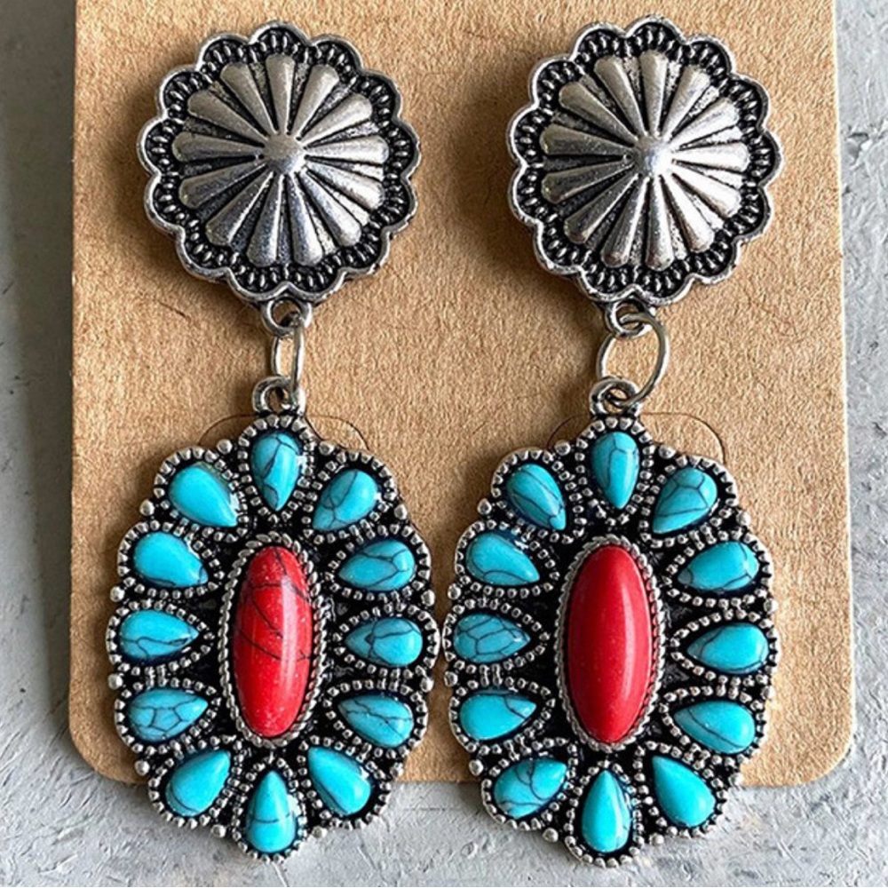 Turquoise & red earrings